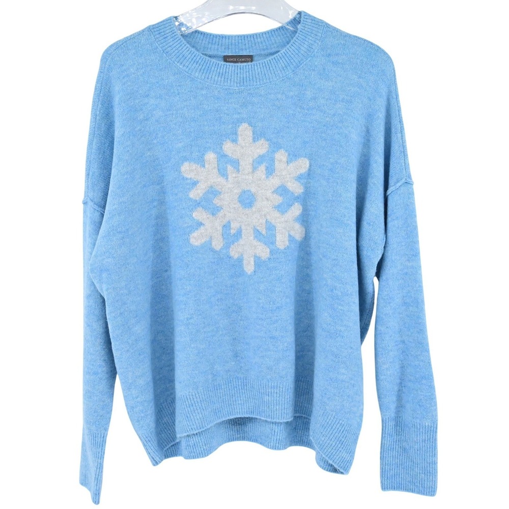 Vince Camuto Cabin Sweater M Blue Snowflake Knit Cottagecore Winter Soft Pullove